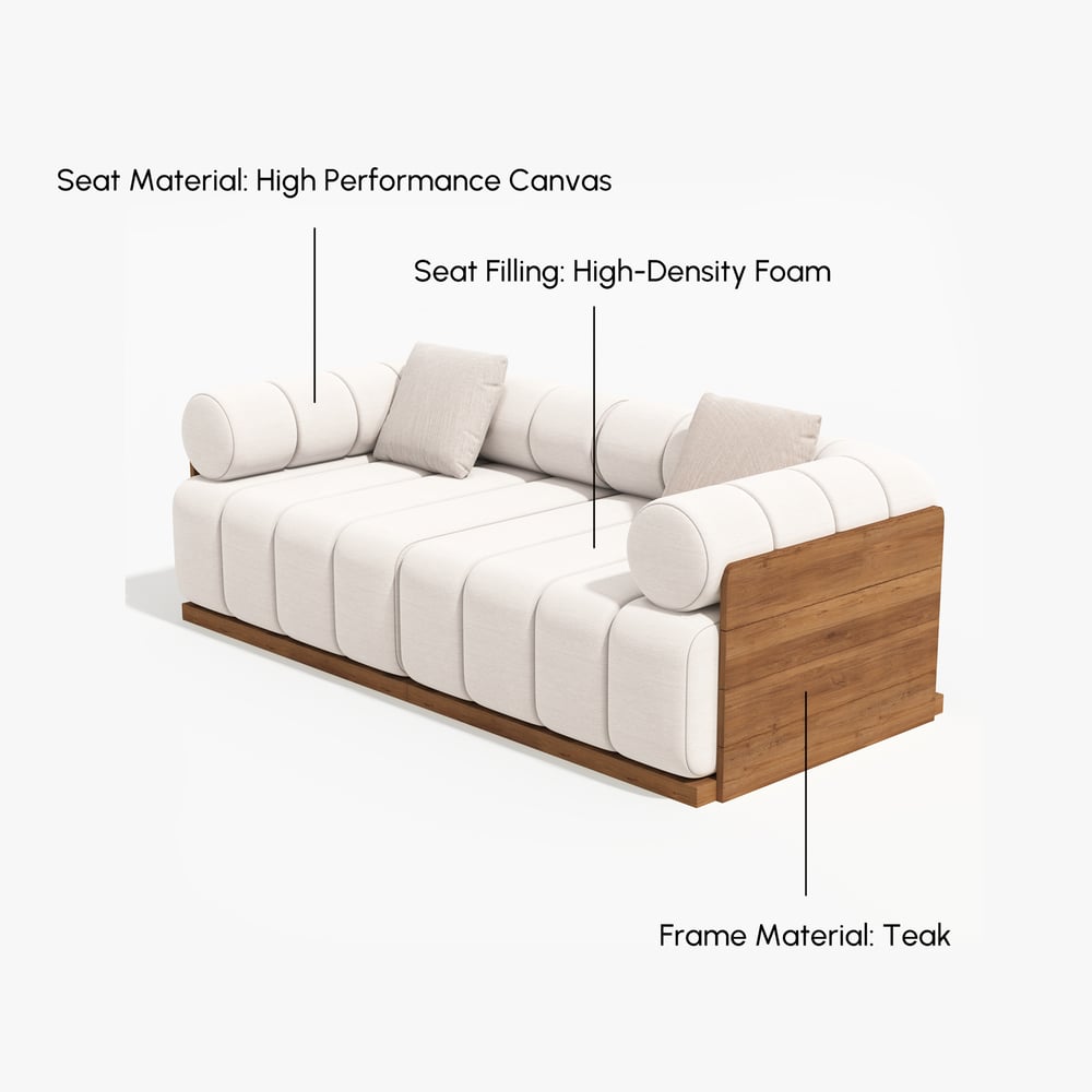 Resaro Teak Wood Deep-Seat 2-Seater Outdoor Sofa Warm White window image