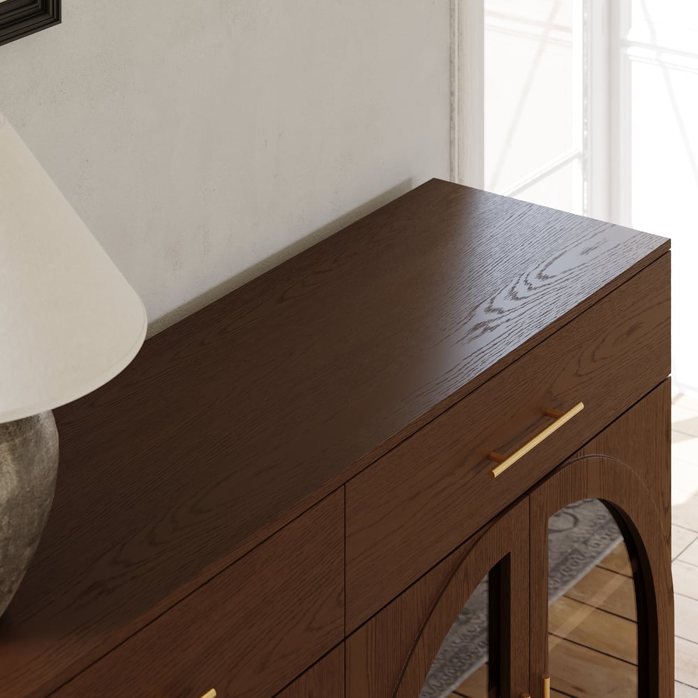 Arune 63" Walnut Wood Sideboard with Storage & LED Lights window image