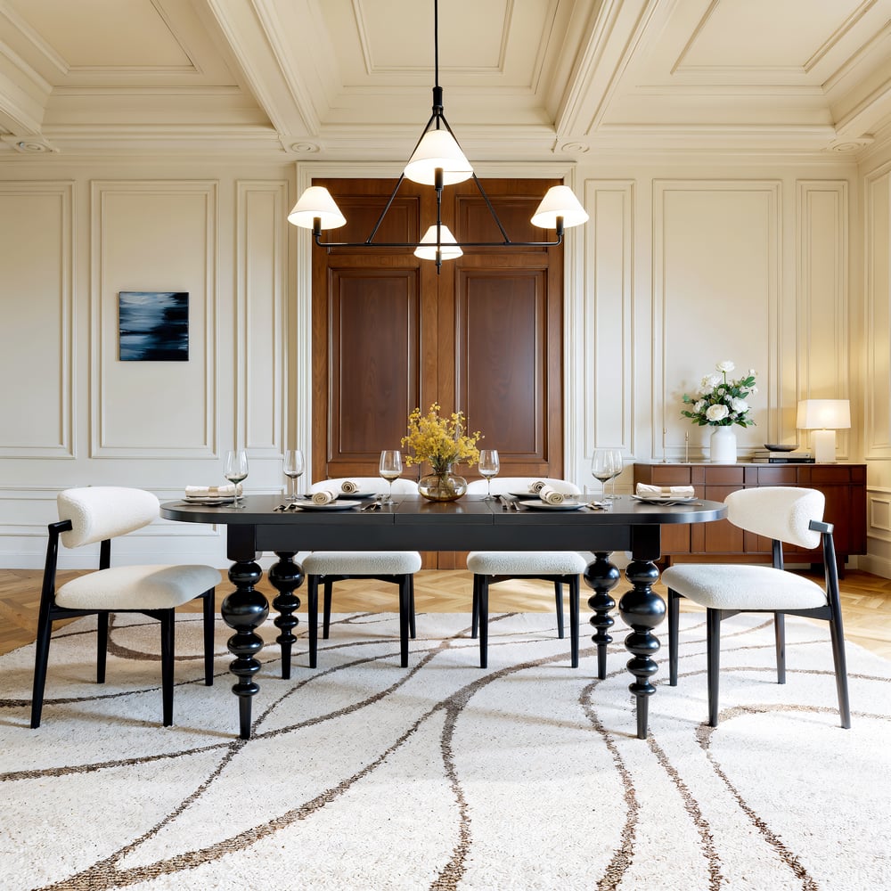 Dining Set 67"-79" Extendable Black Dining Table Black with 6 Chairs window image