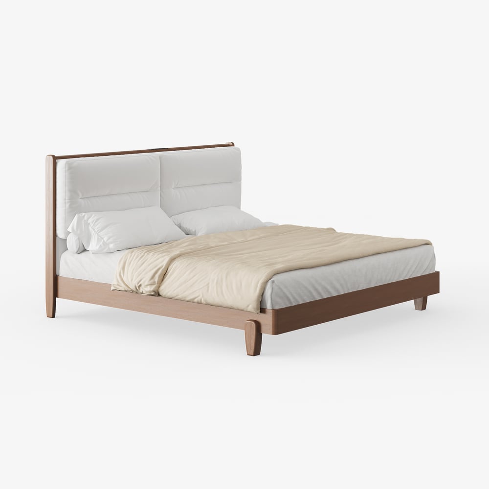 Mid-Century Modern King Solid Wood Bed with Charging Station and Sensor LED window image
