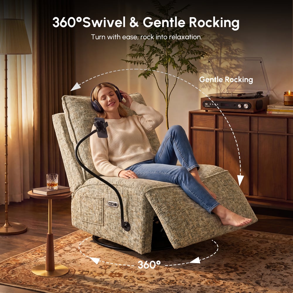 Performance Liner Power Swivel Rocker Recliner Accent Chair with Phone Holder window image