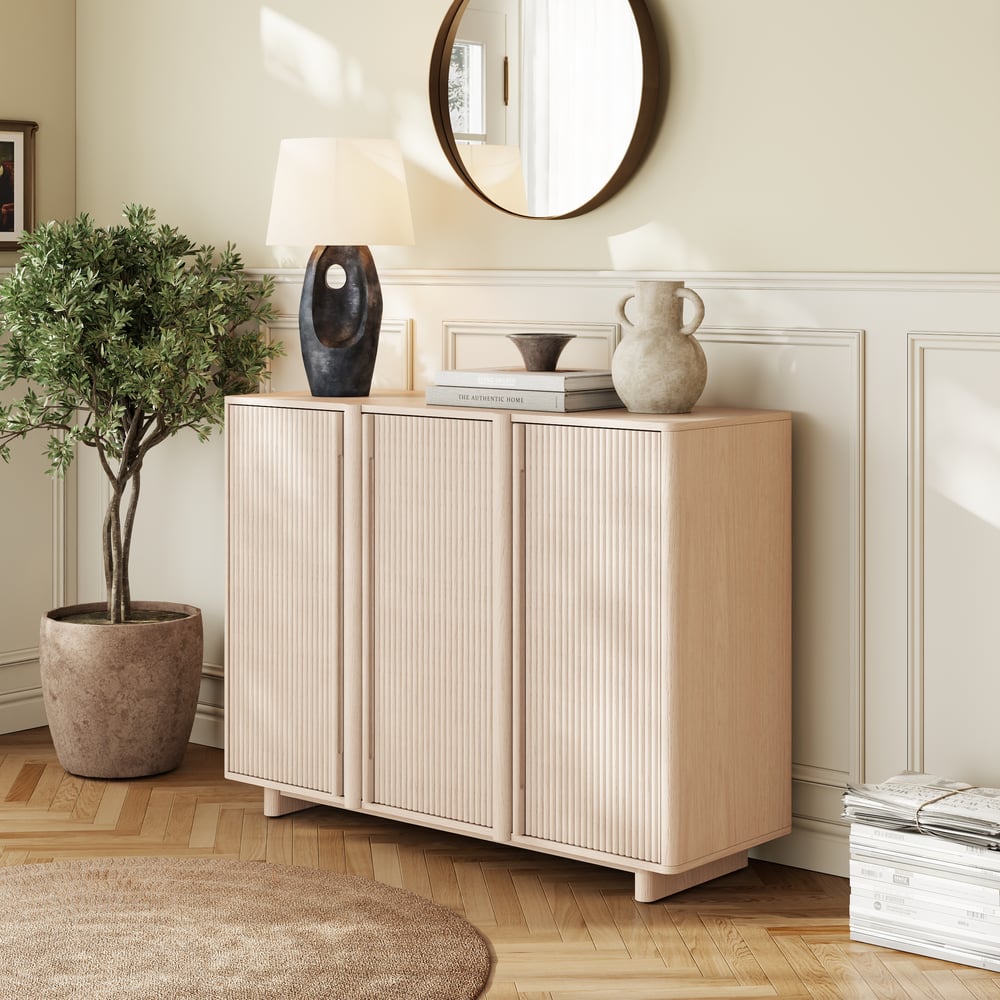 Lineva 48" Ash Wood Veneer Shoe Storage Fluted Entryway Cabinet window image