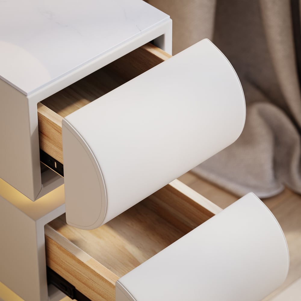 Narrow Humply Leather 3-Drawer Smart Nightstand with Sintered Stone Top window image