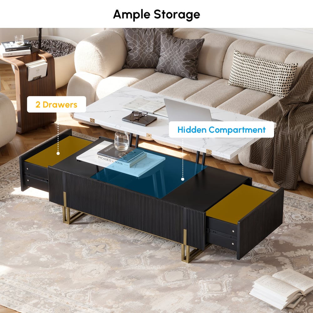 Grovyn 47" Fluted  Lift-Top Coffee Table with 2 Drawers window image