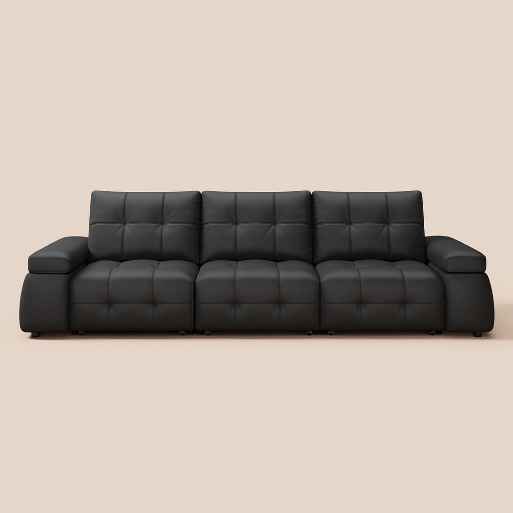 130" 3-Seater Genuine Leather Power Convertible Sleeper Sofa with Adjustable Armrests window image