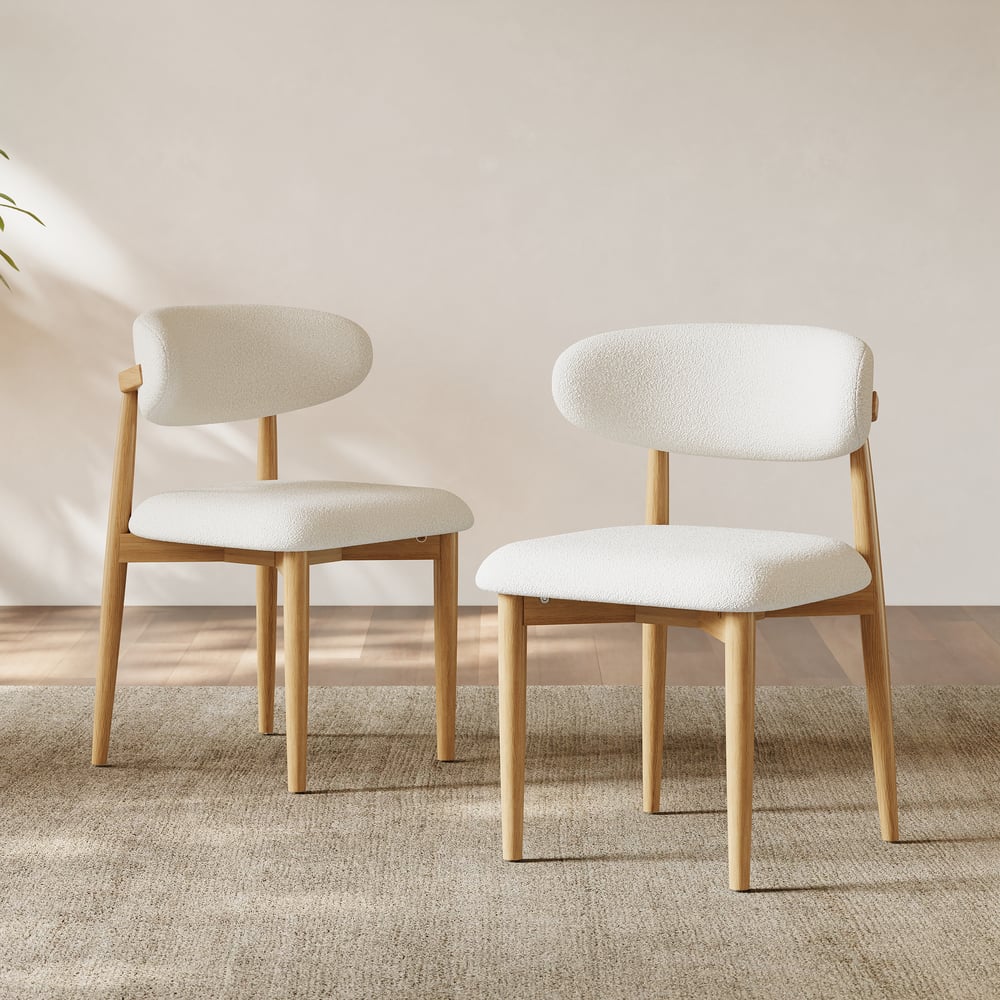 Modern Natural Boucle Dining Chair with Rubber Wood Legs, 1 Piece window image