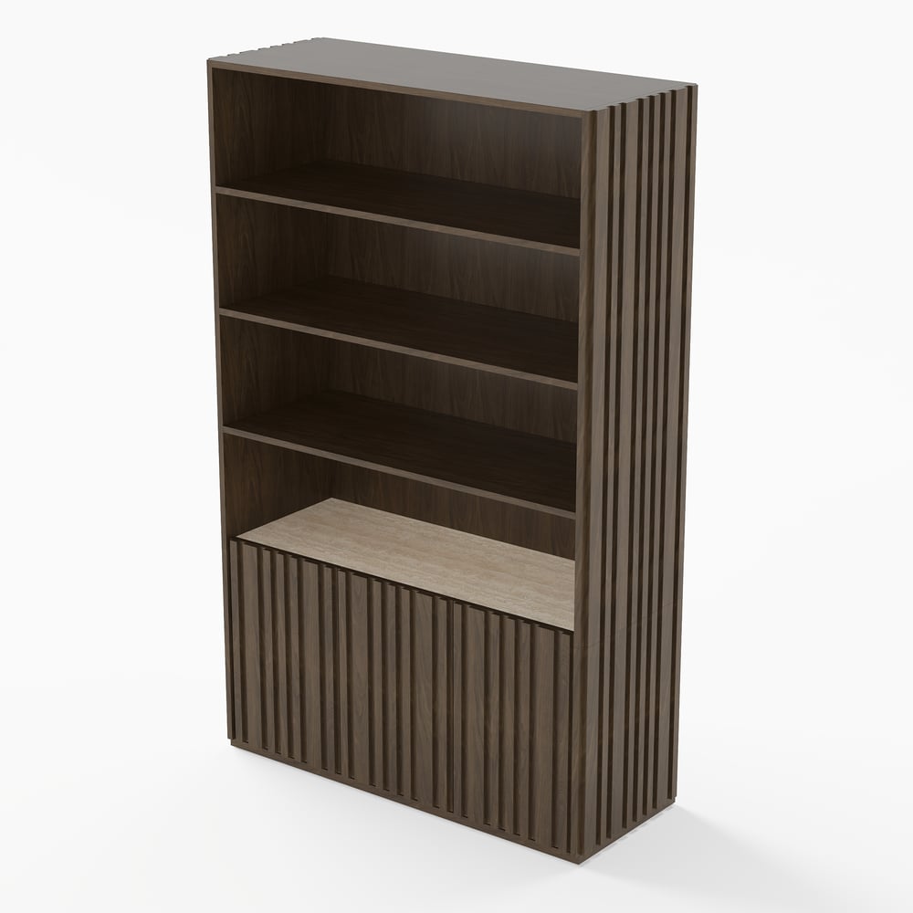 Aura 47" Ash Wood Fluted Bookcase With Sintered Stone Top window image