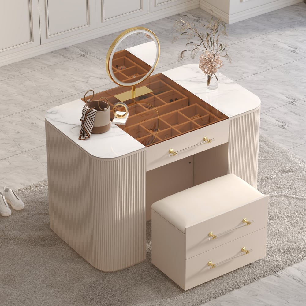 47" Tempered Glass Top Closet Island with Mirror & Jewellery Storage Dresser Vanity window image