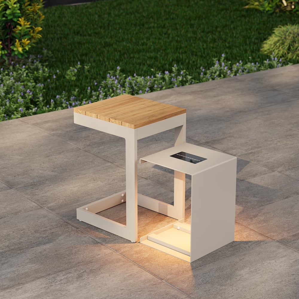 Tevara Outdoor Teak Aluminium Sand Side Table with Solar Light window image