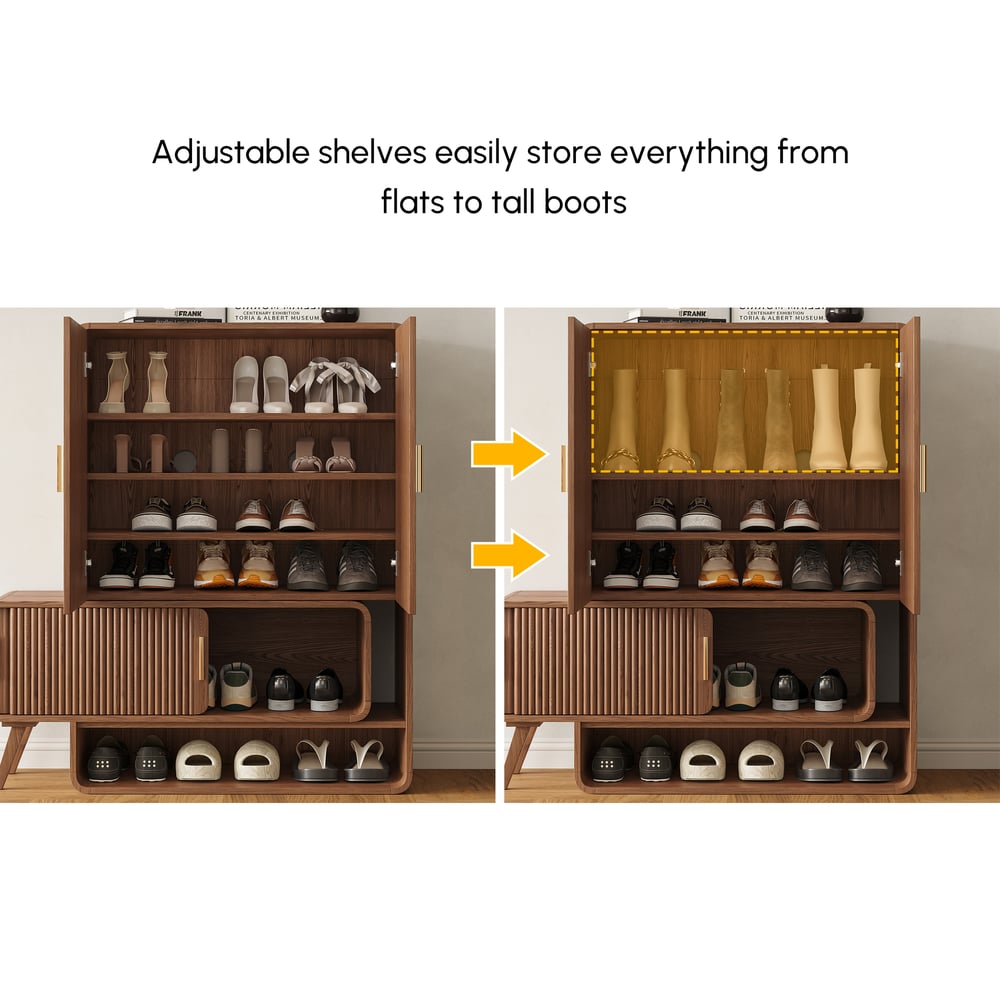 37" Ash Wood Veneer Fluted Shoe Storage Entryway Cabinet, Left Hand window image