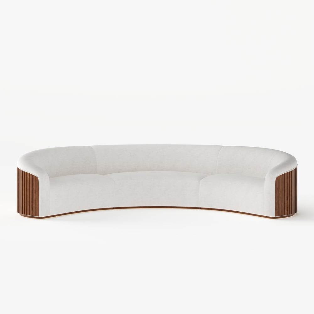 Aura 145" Linen Upholstered Curved Sofa with Light window image