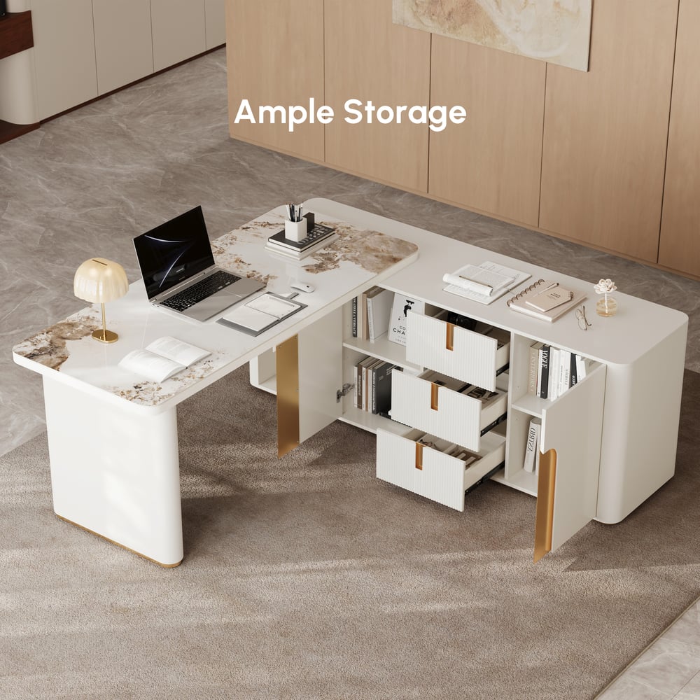 Artis 71" Right-Hand Return Sintered Stone Executive Desk window image