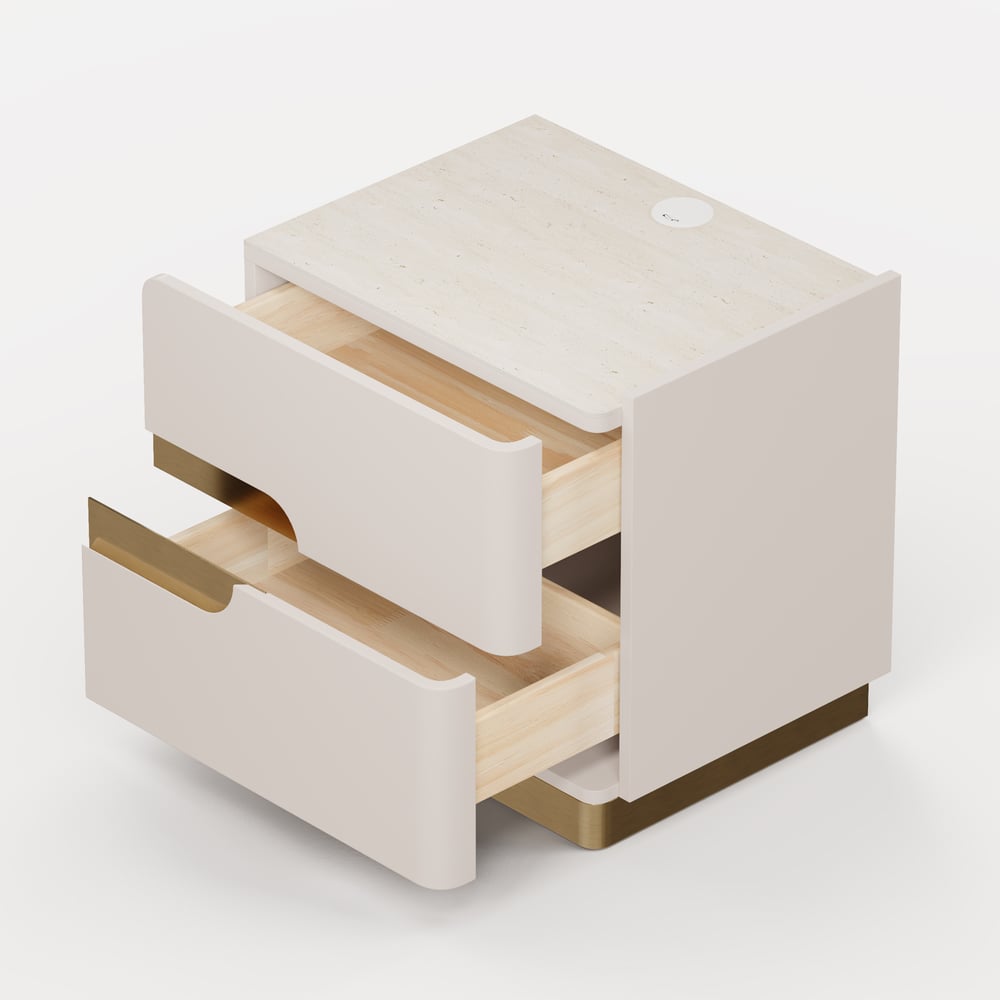 Table de chevet intelligente de 20" à 2 tiroirs avec plateau en pierre frittée et station de charge image de fenêtre