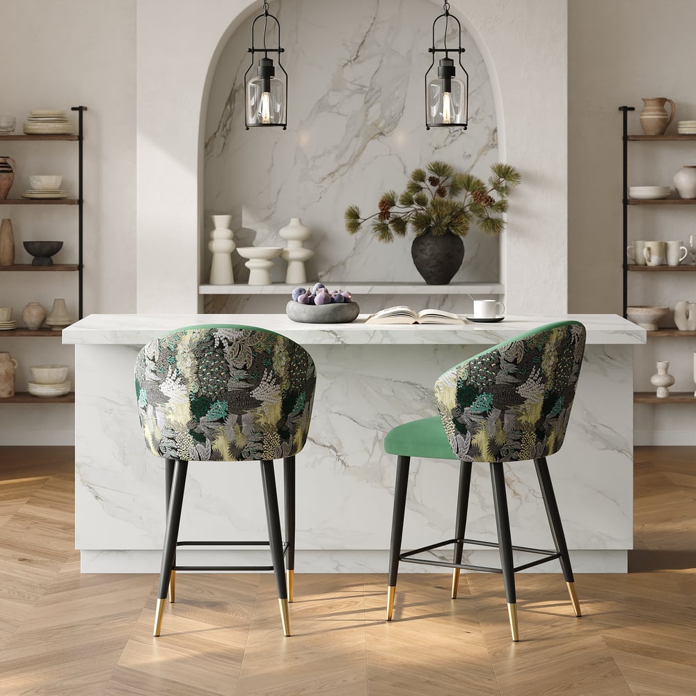 Modern Green Velvet Bar Stool with Upholstered, 1 Piece window image