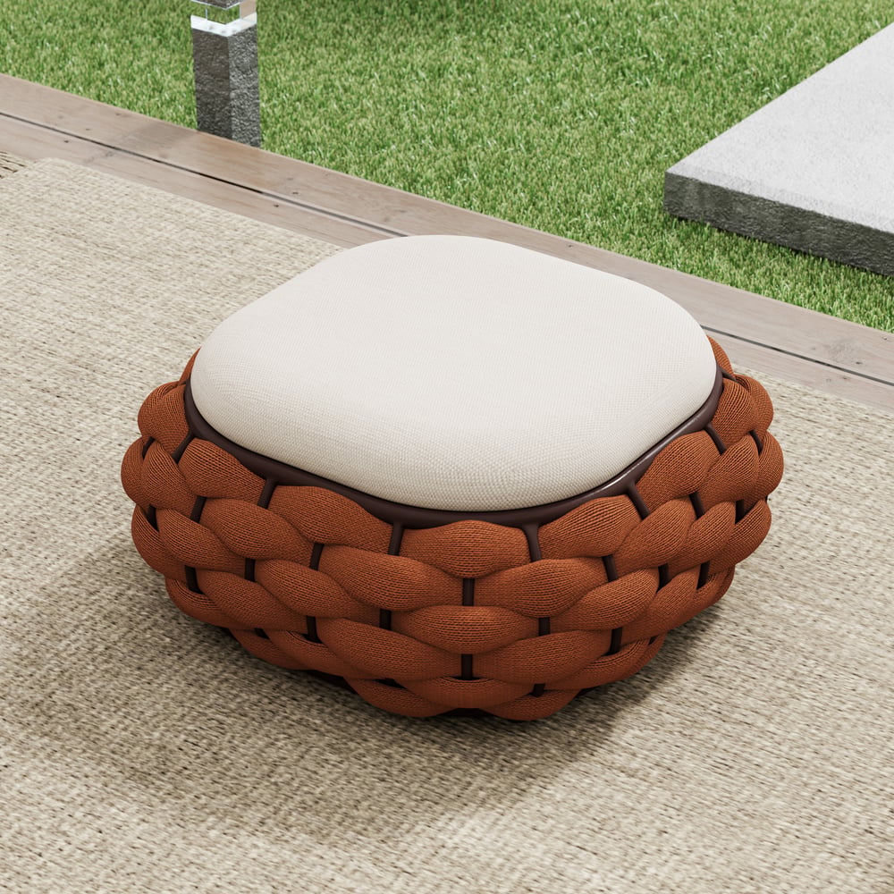 Cocaro Outdoor Hand-Woven Rope Footrest Storage Ottoman in Orange window image