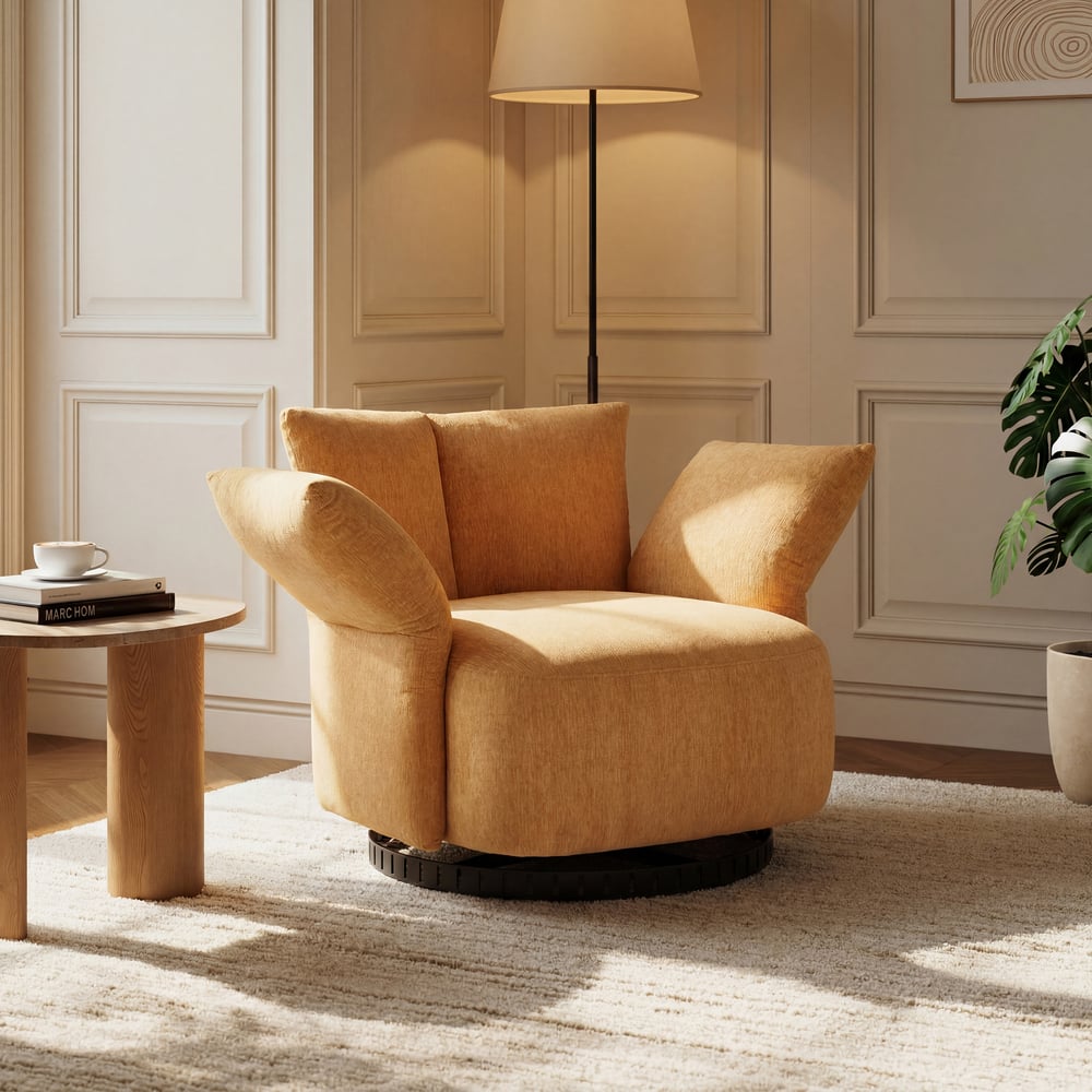 Performance Chenille Swivel Accent Chair with Adjustable Armrest window image