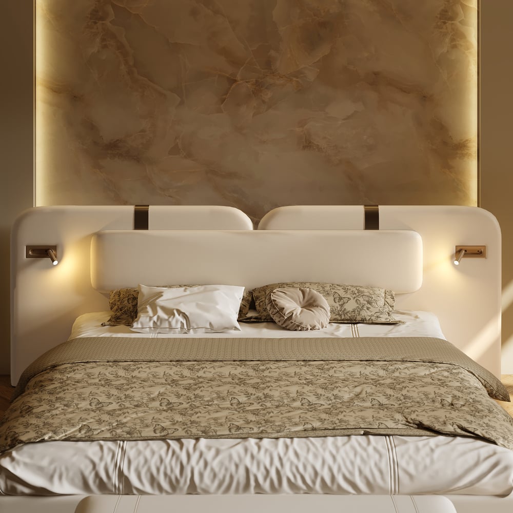 Hovra Queen Faux Leather Platform Bed with Wide Headboard & Integrated LED Lighting window image