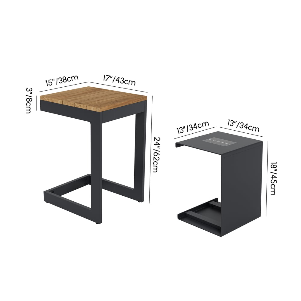Tevara Outdoor Teak & Aluminum Solar Side Table (17") weights dimensions image