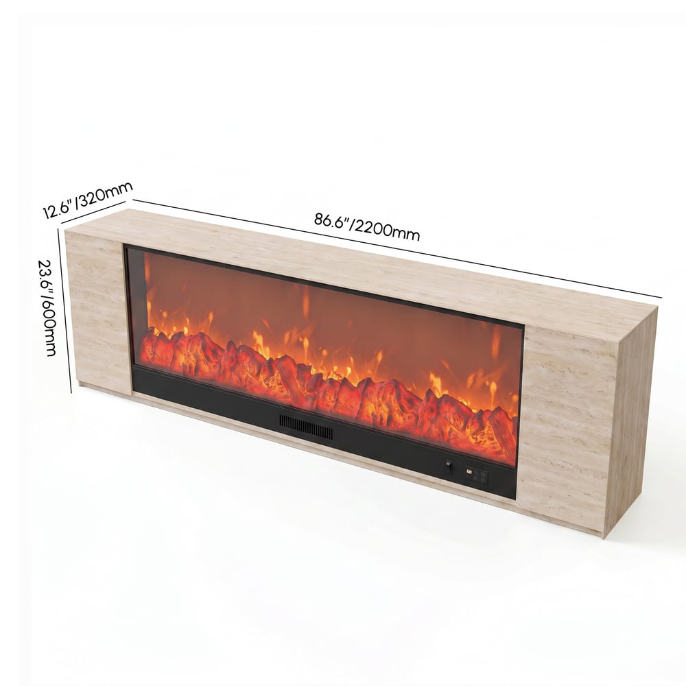 87" Sintered Stone Electric Fireplace TV Stand with Remote Control weights dimensions image