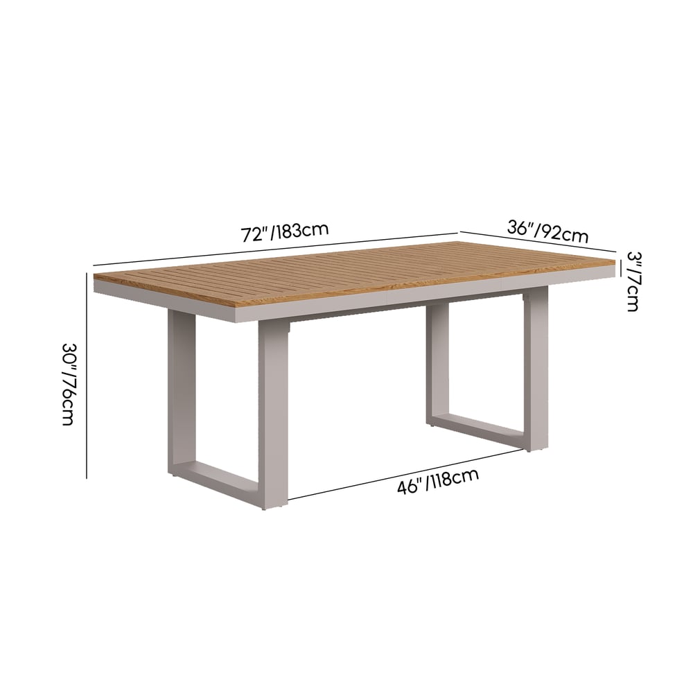 Tevara 6-Person Rectangle Teak & Aluminum Outdoor Patio Dining Table in Sand weights dimensions image