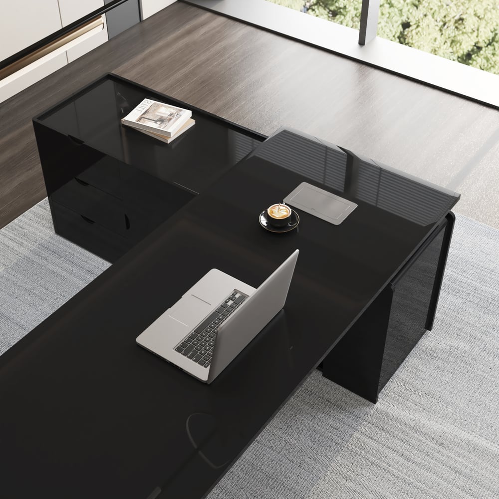Modern 87" L-Shaped Left-Hand Executive Desk with Storage window image