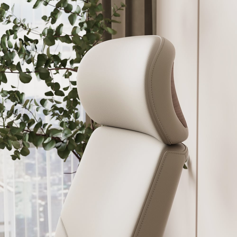 Ivory Genuine Leather Swivel Office Chair with Ergonomic Synchro-Tilt Recline System window image
