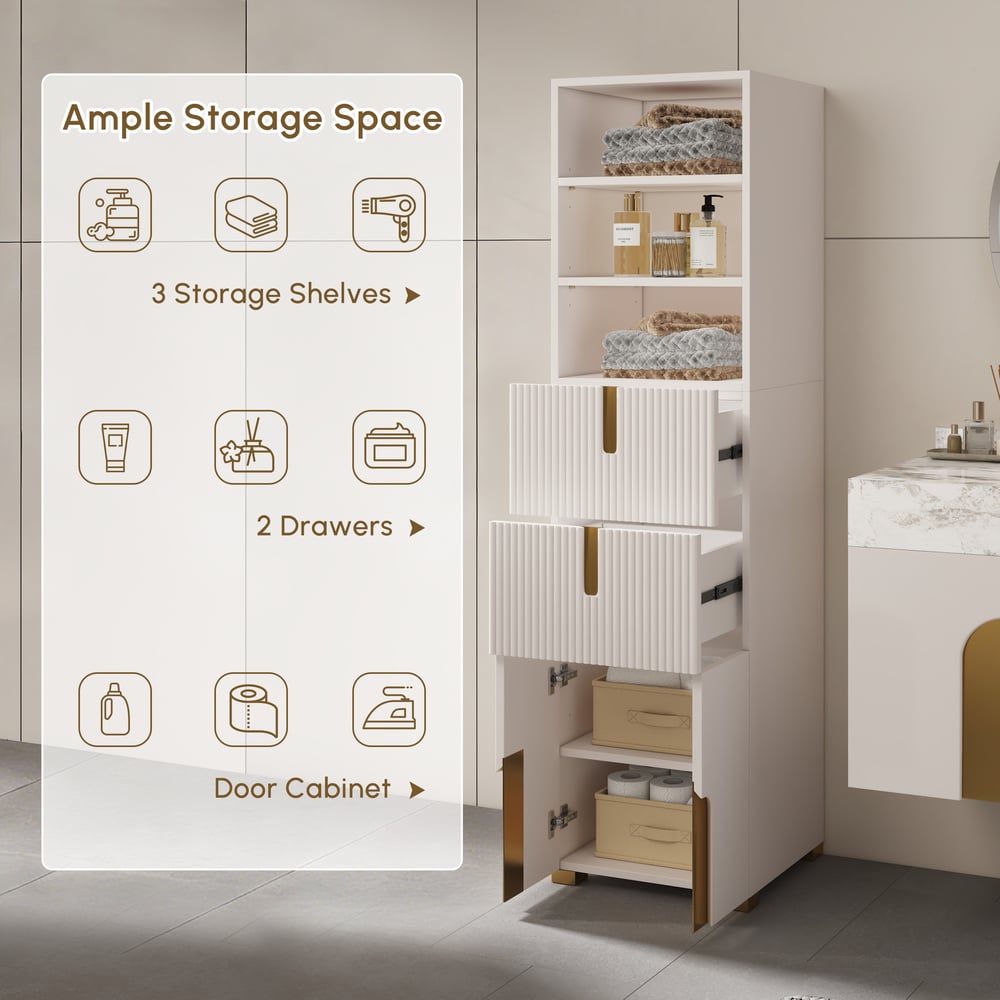 Artis 59" Bathroom Storage Cabinet – Freestanding Linen Tower with 2 Drawers & 2 Doors window image
