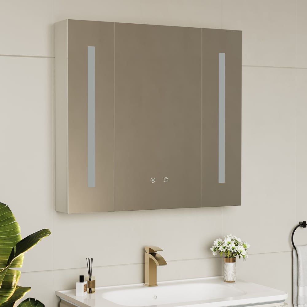 80 cm Modern Wall-mounted LED Bathroom Medicine Cabinet Vanity Mirror with Storage window image