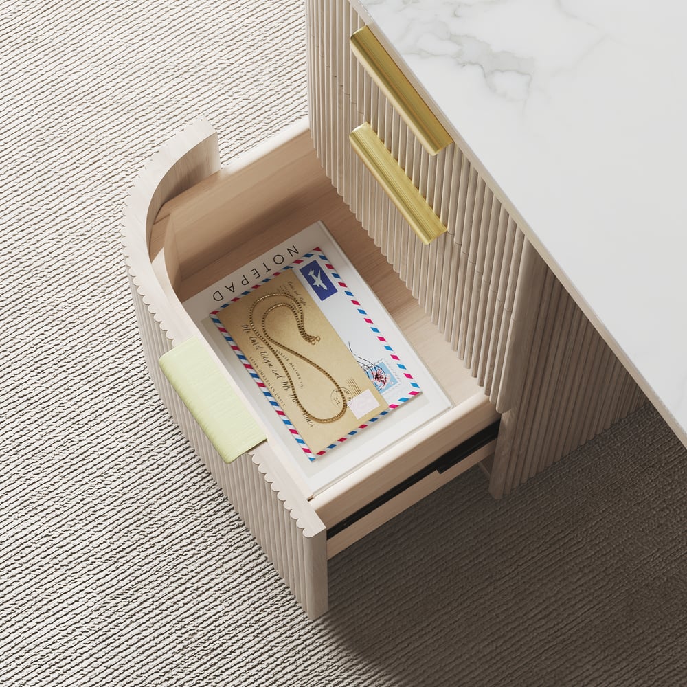 Modern Wash White Ash Wood & Sintered Stone Rectangle Desk with 6 Drawers (63.8") window image