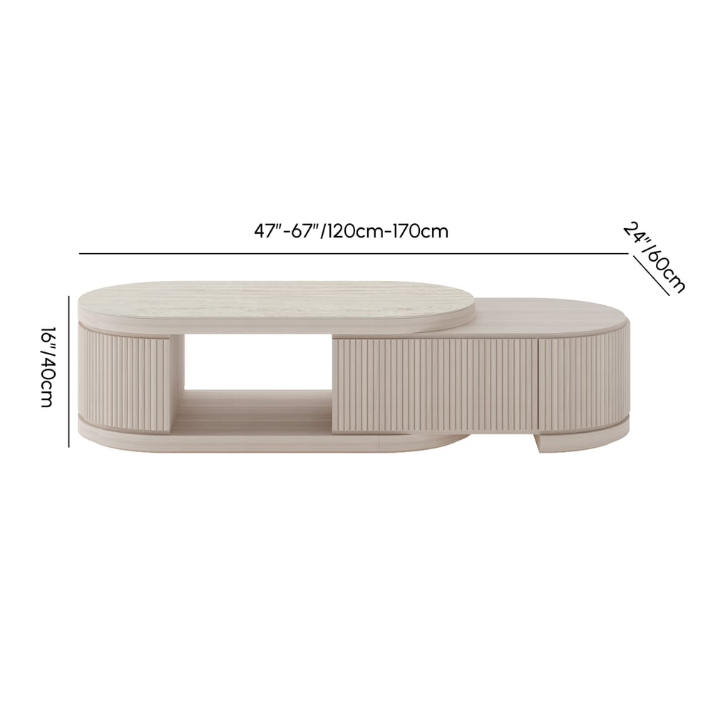 Velar 47"-67" Extendable Coffee Table with Sintered Stone Top and Storage weights dimensions image