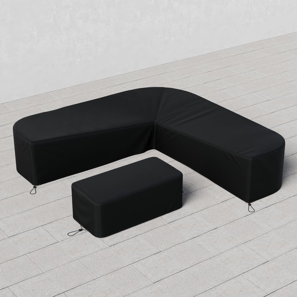 600D 2-Pieces Polyester Weatherproof Outdoor Patio Furniture Set Covers in Black window image
