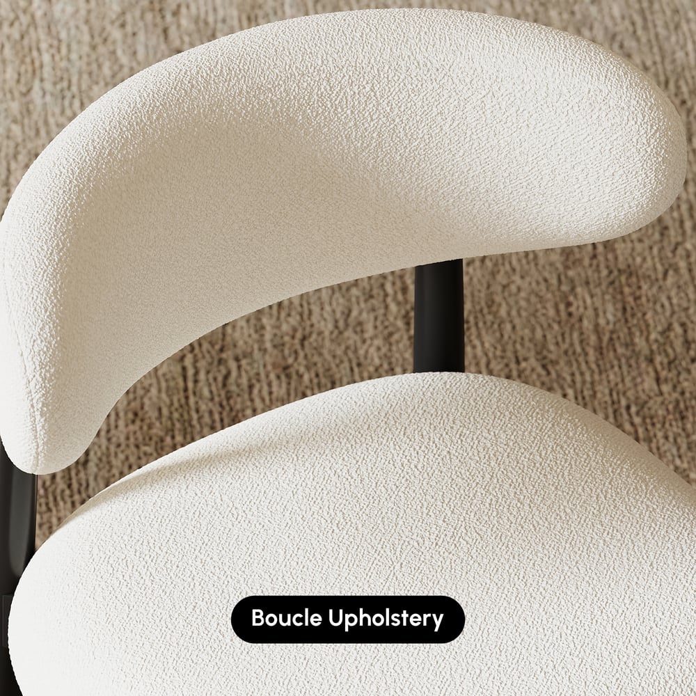 Modern Boucle Dining Chair with Black Rubber Wood Legs, 1 Piece window image