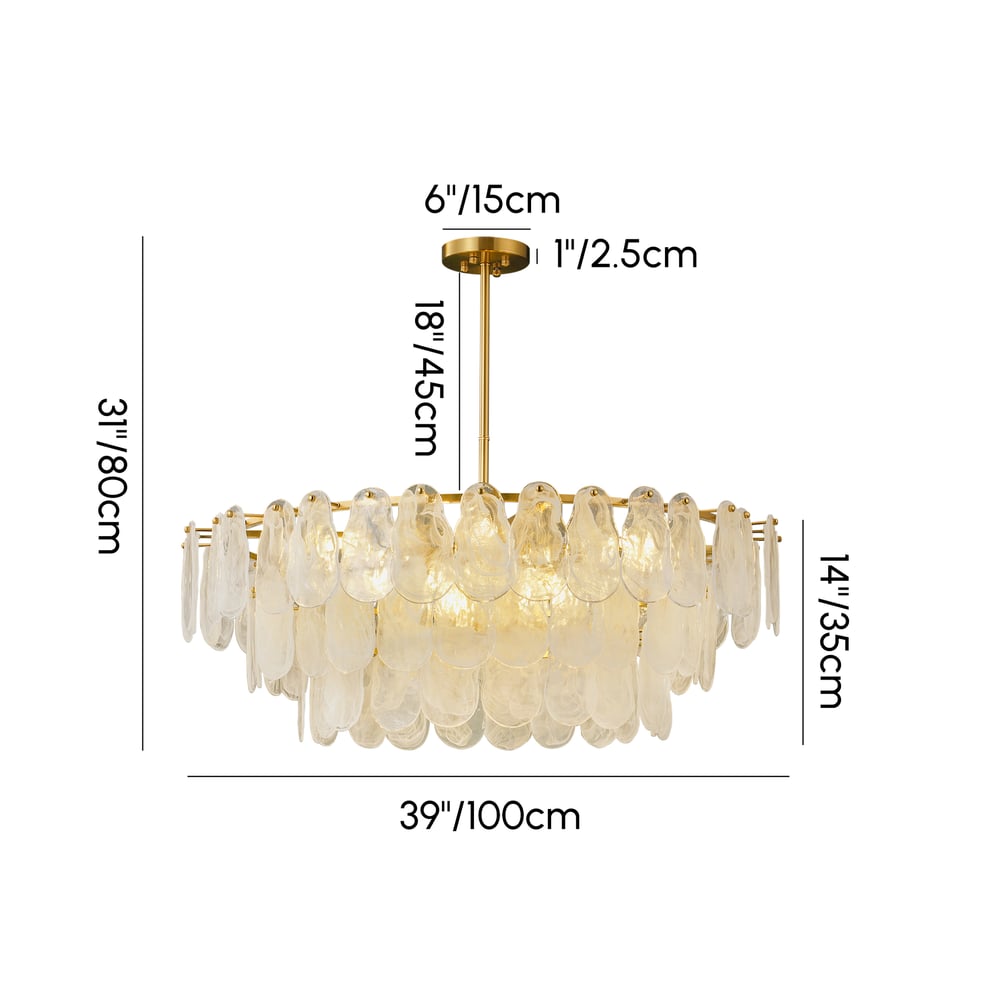 Cloude 39" 12-Light Glass Chandelier with Bulbs & Adjustable Height weights dimensions image