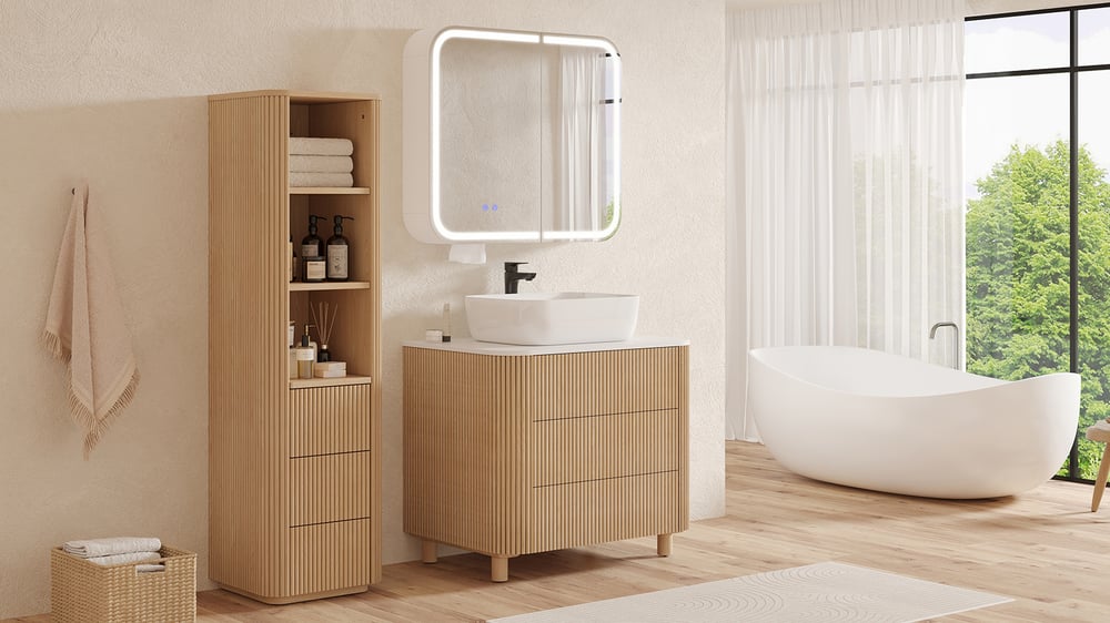 31" LED Bathroom Mirror Cabinet with Defogger, 3-Color Light, Tissue Slot window image