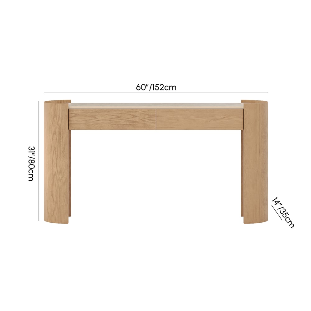 Japandi 60" Oval Sintered Stone Console Table With 2 Drawers weights dimensions image