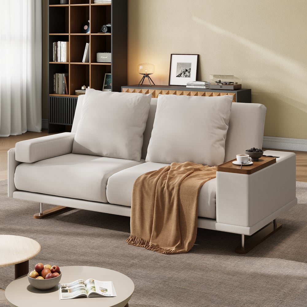 82" Queen 2-Seater Velvet Convertible Futon Sofa Bed with Side Table window image