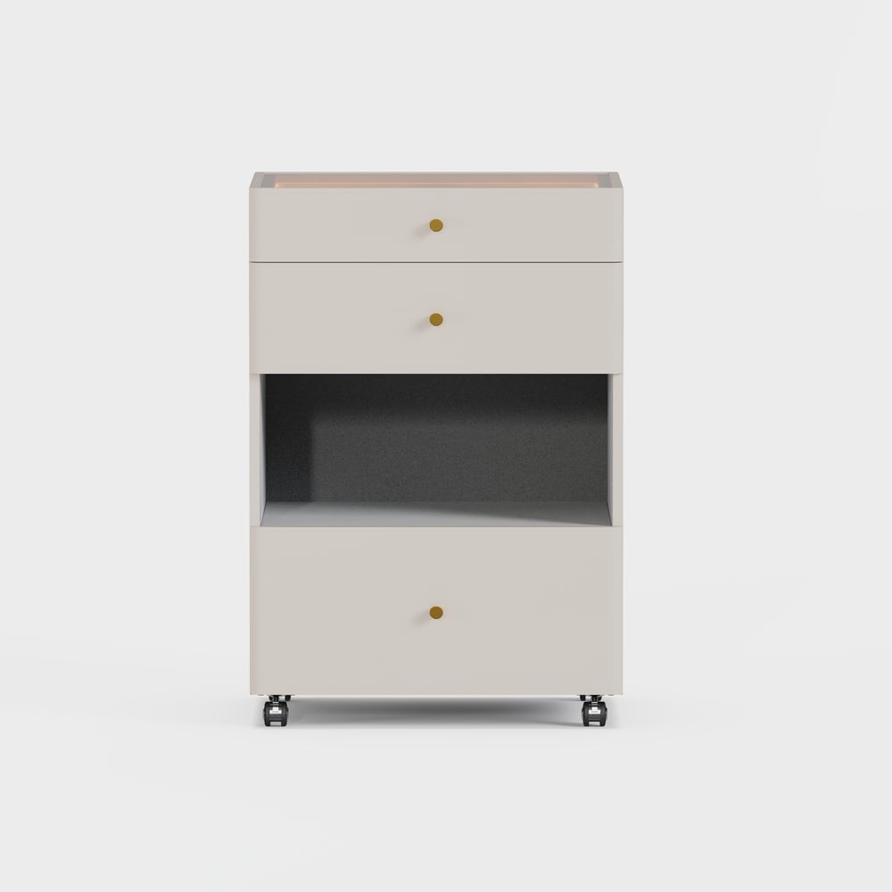 Îlot de dressing pour bijoux avec plateau en verre et éclairage image de fenêtre