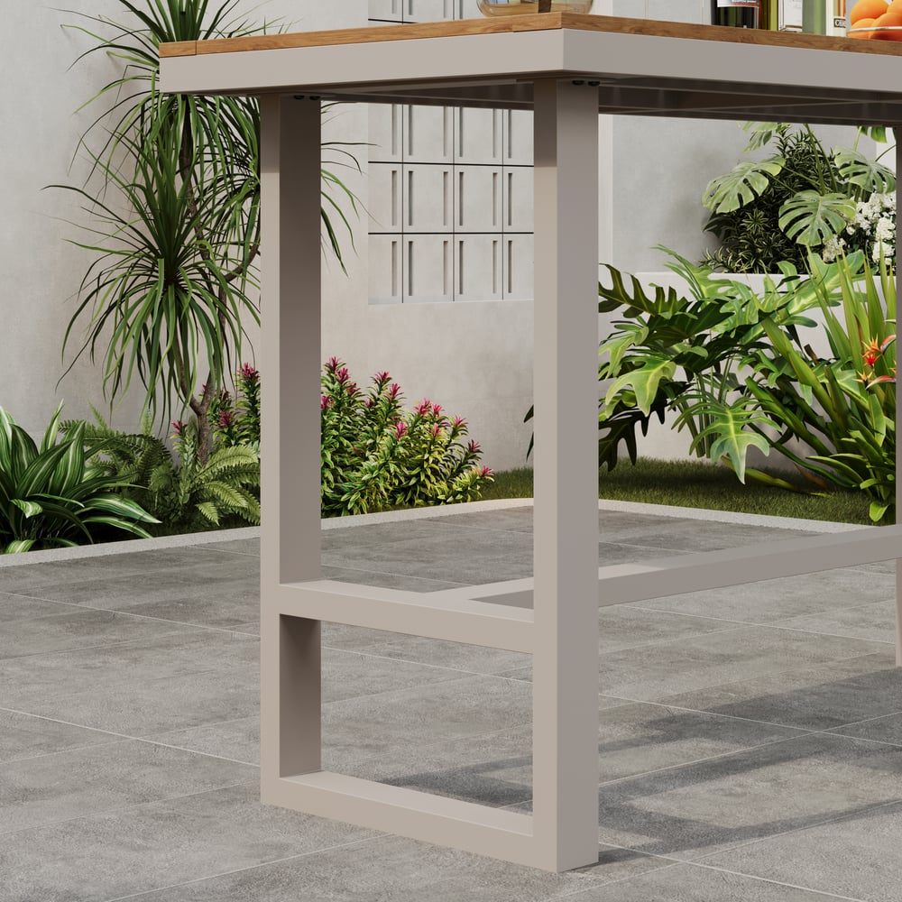 Tevara Outdoor Teak Wood Slat Top & Sand Aluminum Frame Bar Table for Patio window image