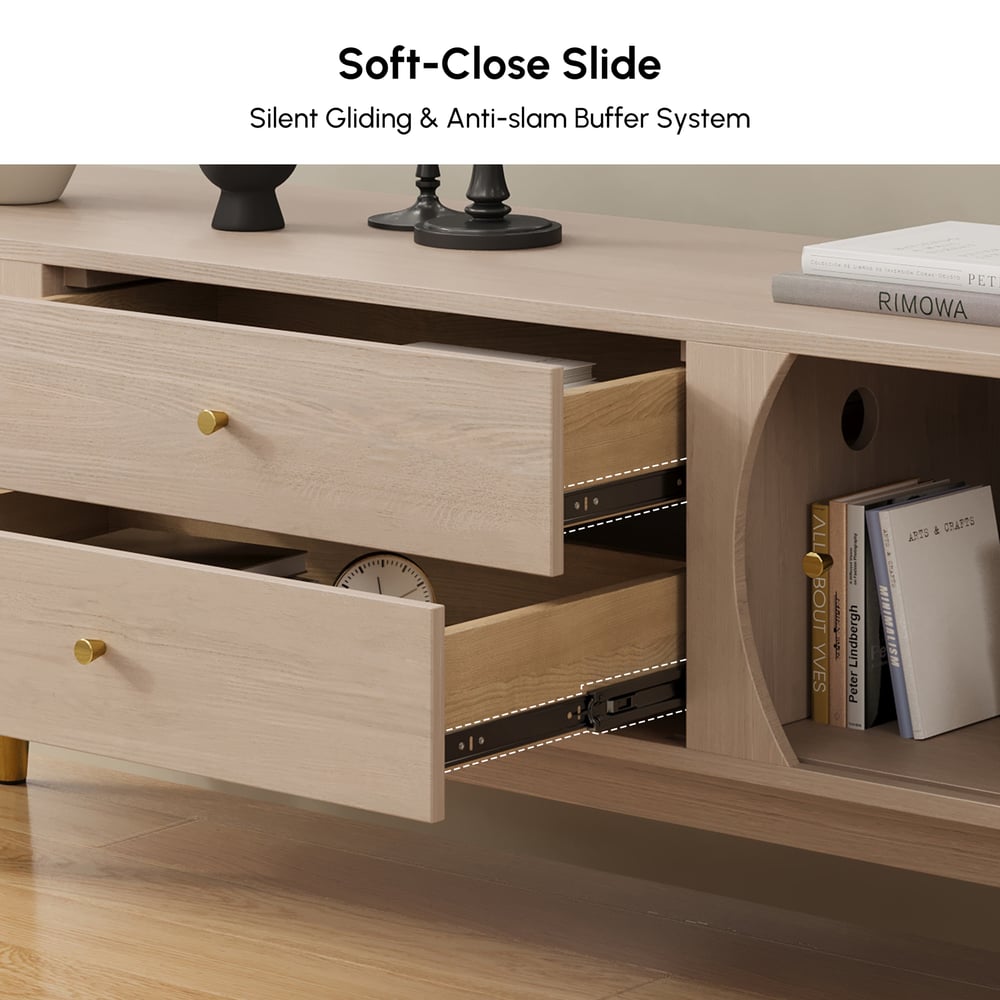 72" Ash Wood Fluted TV Stand with Storage window image
