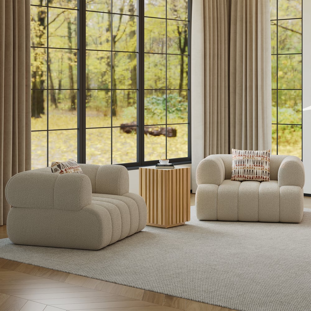 Aura Ash Wood Fluted Natural Side Table with Sintered Stone Top window image