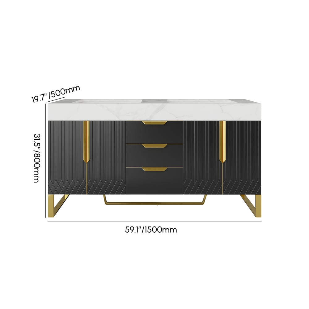 59" Double Sink Freestanding Vanity Set with LED Medicine Cabinet , Storage weights dimensions image