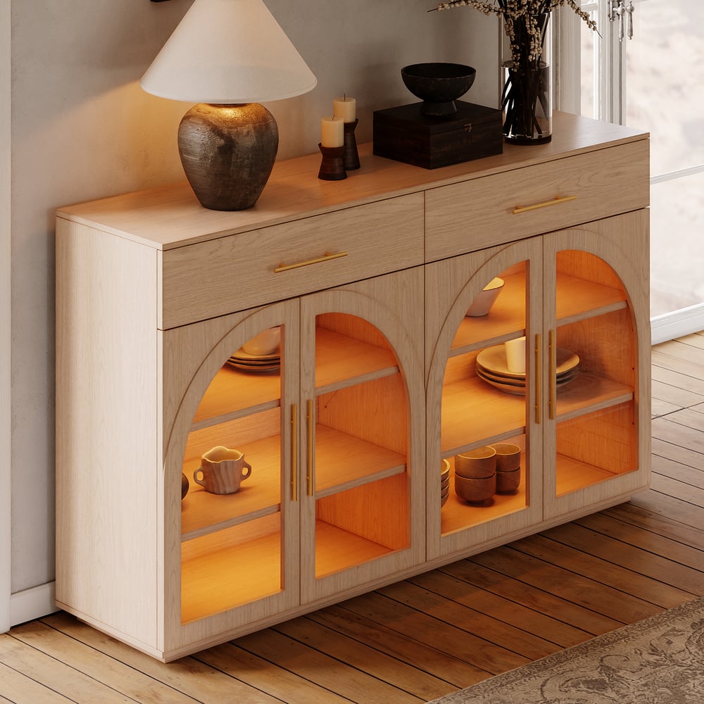 Arune 63" Natural Wood Sideboard with Storage & LED Lights window image