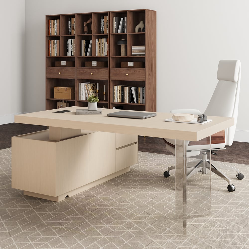 Modern 72" L-Shape Whitewash Standing Executive Desk with lifter Desktop Right Hand window image