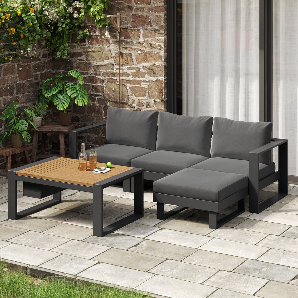 Slatera 4-Pieces Modular Outdoor Sofa Set Aluminum & Acacia for 4 Person in Light Gray window image