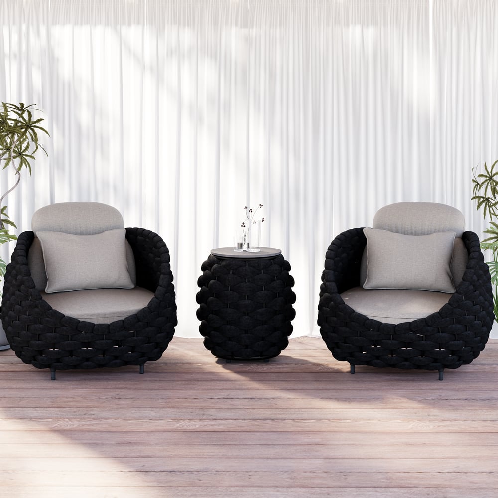 Cocaro Outdoor Rope-Woven Side Table with Storage & Slate Top in Dark Gray window image