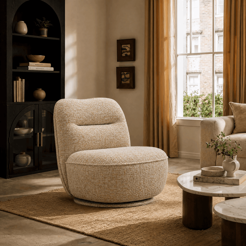 Performance Linen Swivel Slipper Accent Chair window image