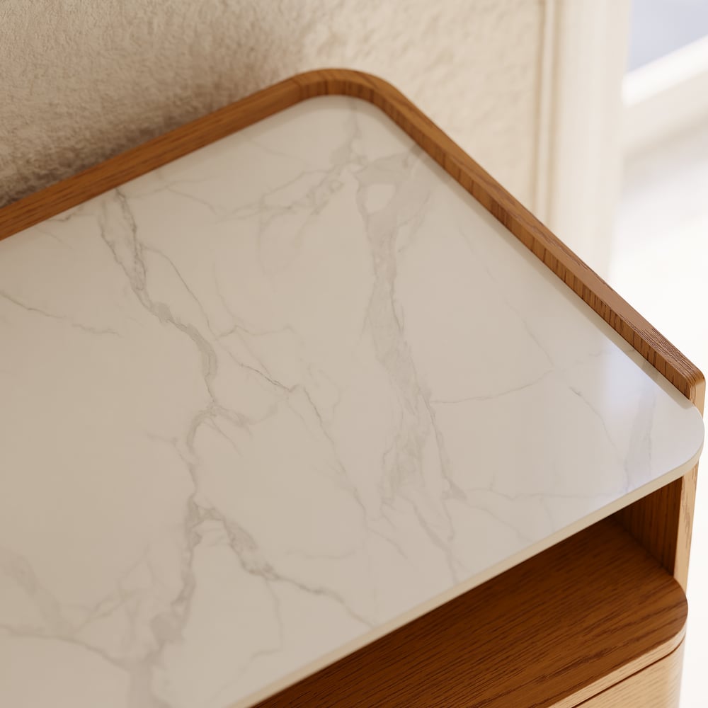 Commode moderne de 47 pouces à 6 tiroirs avec étagère et plateau en pierre frittée image de fenêtre