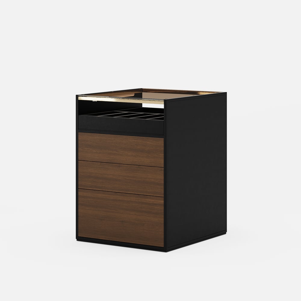 Saddle Leather 7-Dresser Walk-In Closet Island with Light & Jewelry Display window image