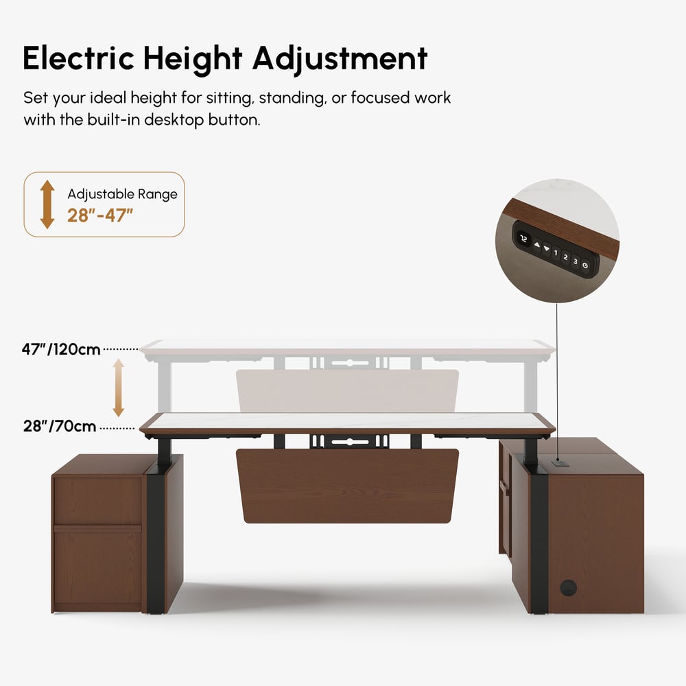 Modern 71" Modular Executive Standing Desk with Storage, Power Access & Memory Control window image