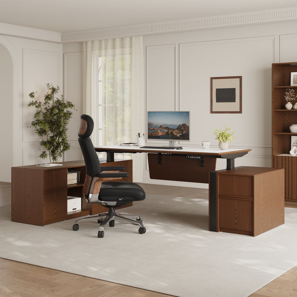Modern 71" Modular Executive Standing Desk with Storage, Power Access & Memory Control window image